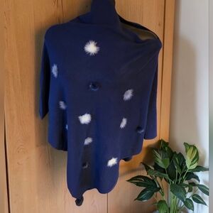 Gran Oriente Fine Knit Cashmere Blend Pom Pom Soft Lightweight Poncho Sz M